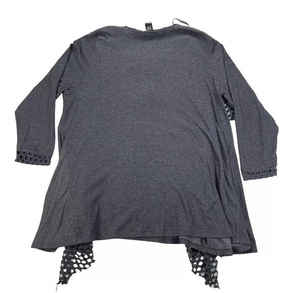 Ali Miles One-Piece Floral Drape Front Abstract Blouse Shirt Top Gray Plus 1X - Picture 2 of 11